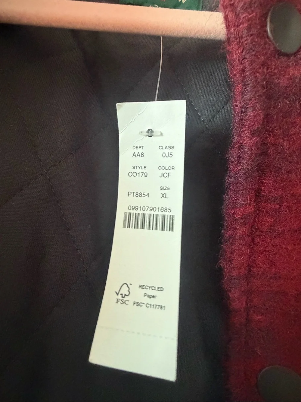 J.CREW Men's XL Burgundy Plaid Shacket Jacket Button Front Lined Pockets